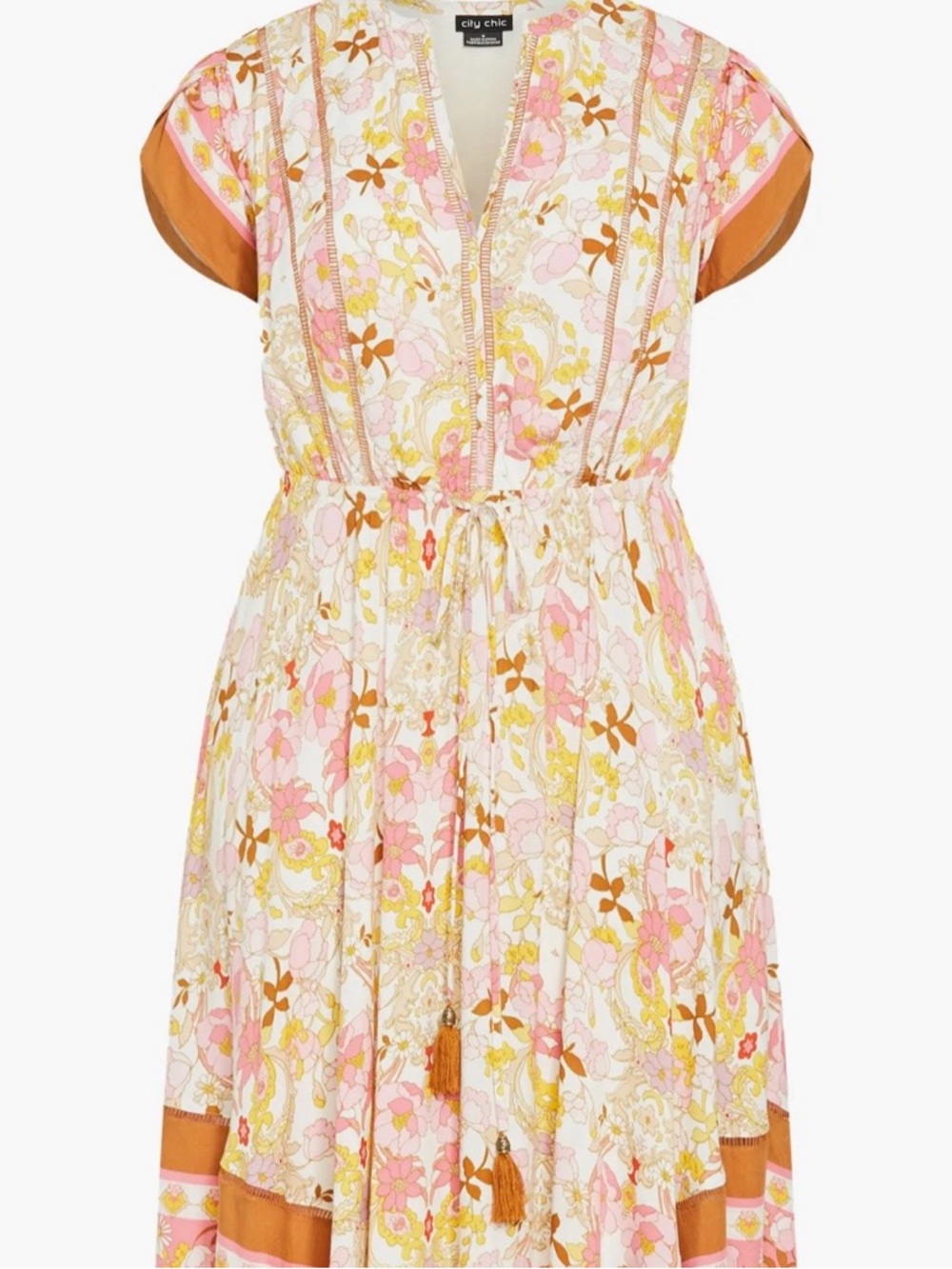 City Chic Boho Floral Paisley V-Neck Maxi Sky Dress, Viscose, Flowy, Western, 18 - Picture 3 of 16
